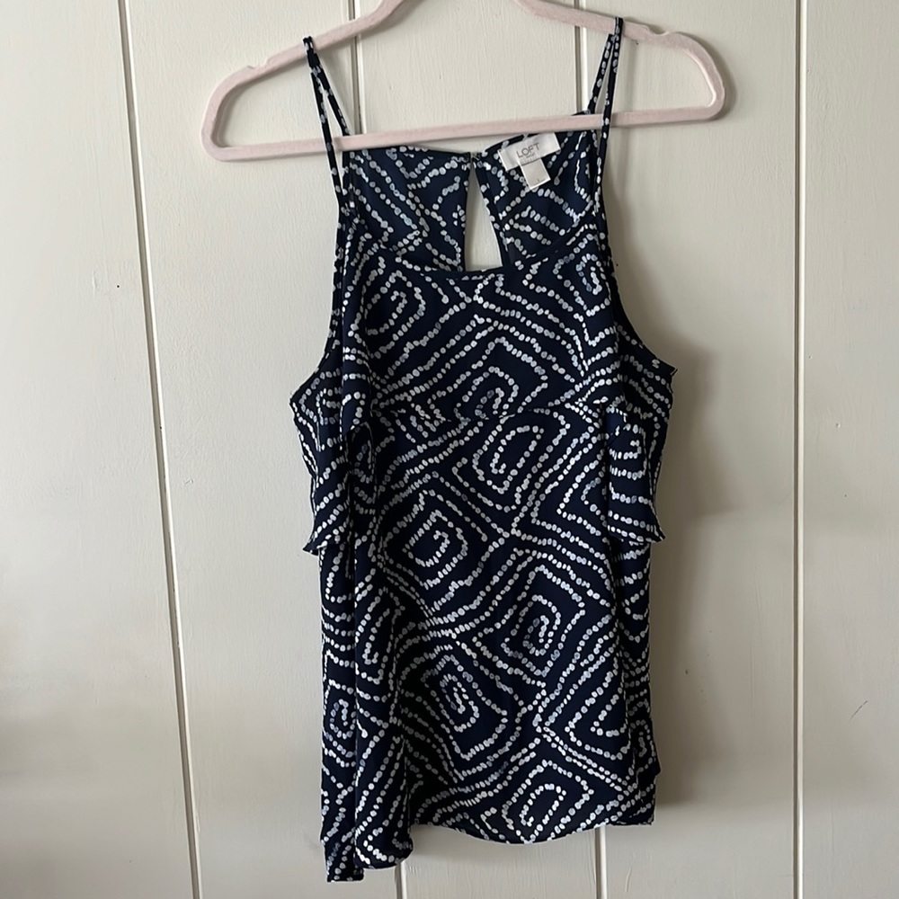 Loft Dark Blue Patterned Tank Top